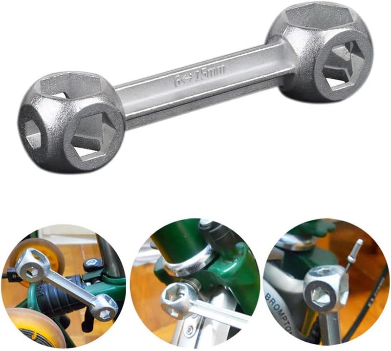 SaiDian 2Pcs Dog Bone Hexagon Wrench Mini Pocket Wrench Bicycle Repair Tool Metal Bicycle Spanner 6-12mm Hexagon Holes Silver Multi-Tool - Image 2
